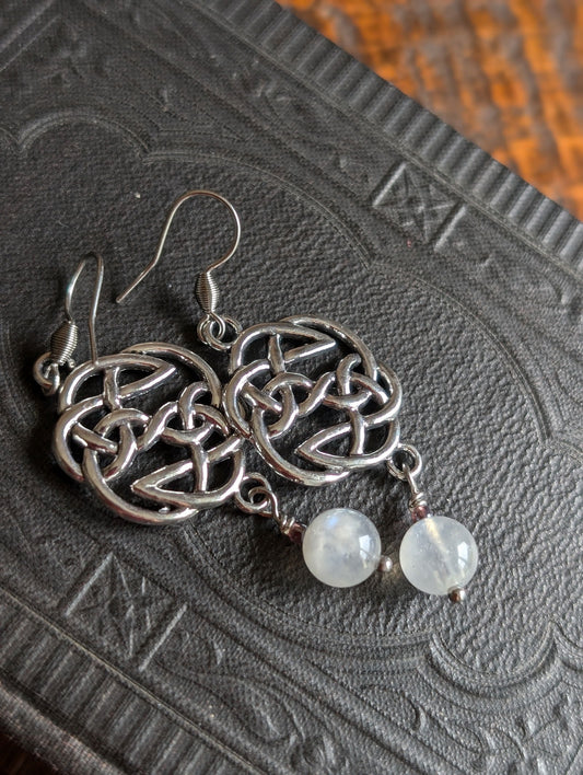 Boucles d'oreilles celtiques labradorite blanche - Aurore Lune 