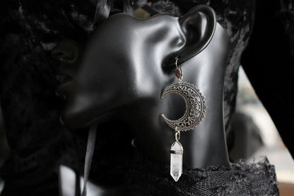 Boucles d'oreilles cristal de roche et Lunes - Aurore Lune 