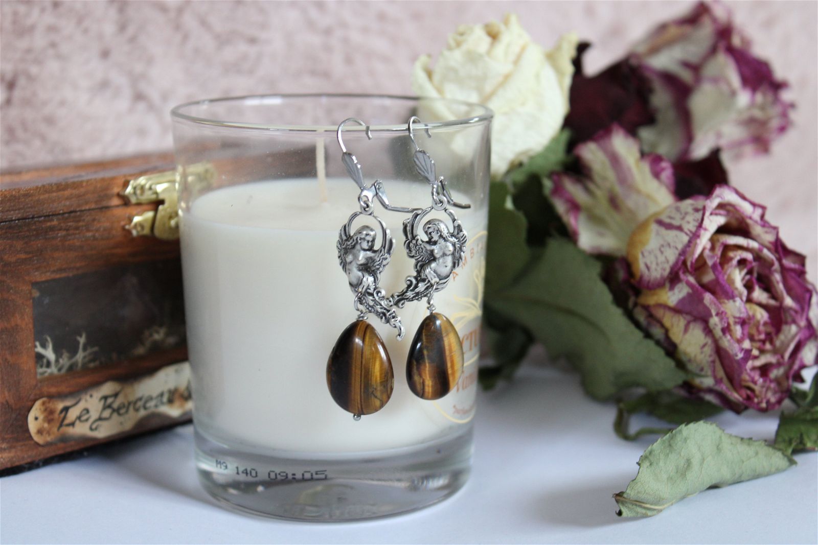 Boucles d'oreilles en oeil de tigre - Aurore Lune 