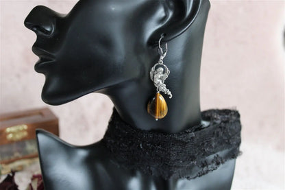 Boucles d'oreilles en oeil de tigre - Aurore Lune 