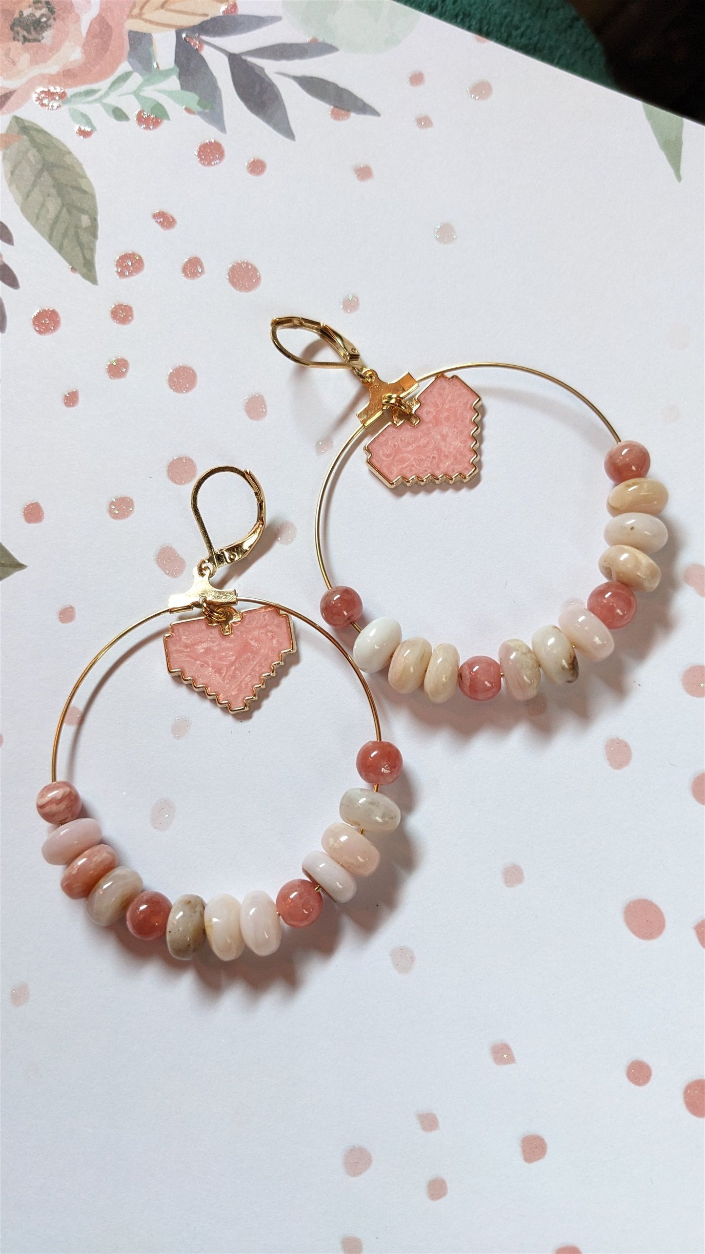 Boucles d'oreilles en opale rose - Aurore Lune 