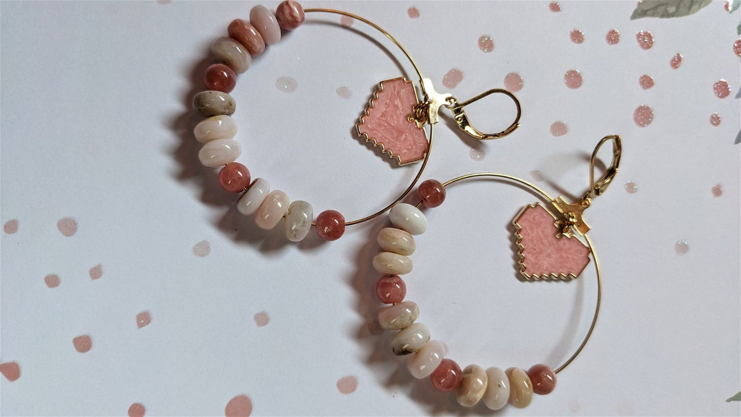 Boucles d'oreilles en opale rose - Aurore Lune 