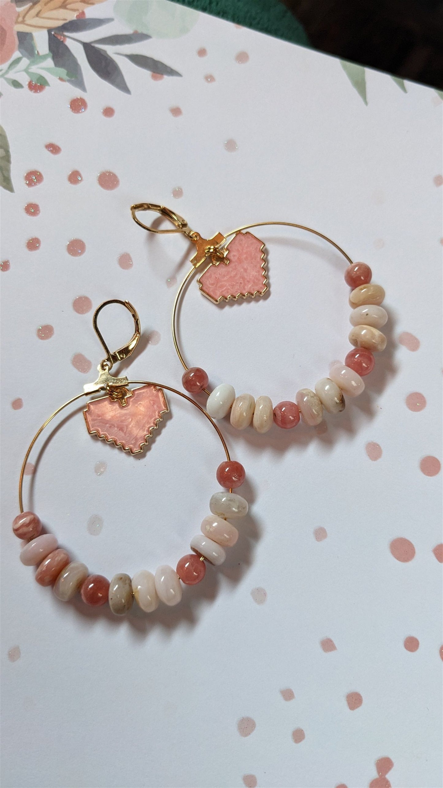 Boucles d'oreilles en opale rose - Aurore Lune 