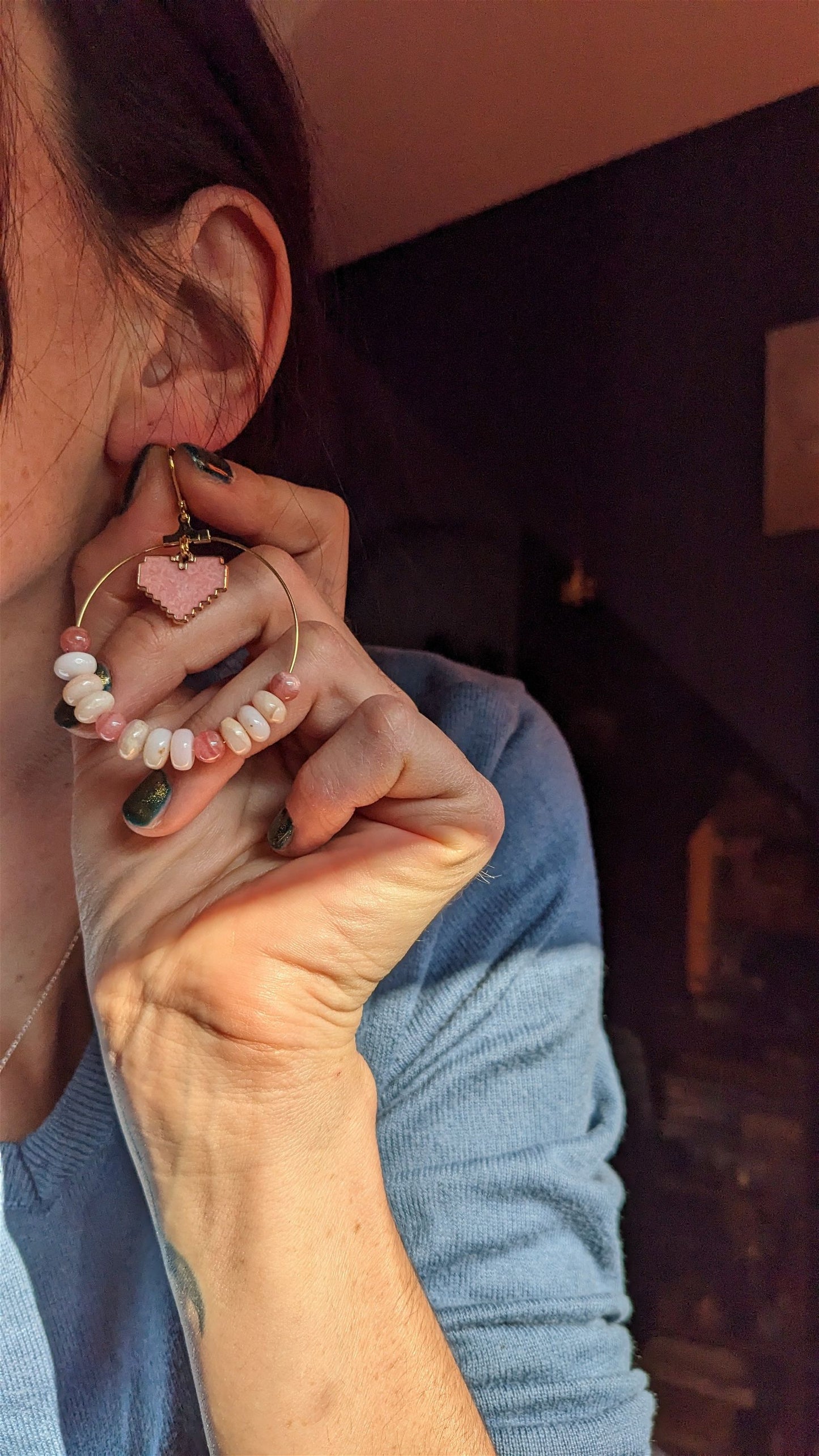 Boucles d'oreilles en opale rose - Aurore Lune 