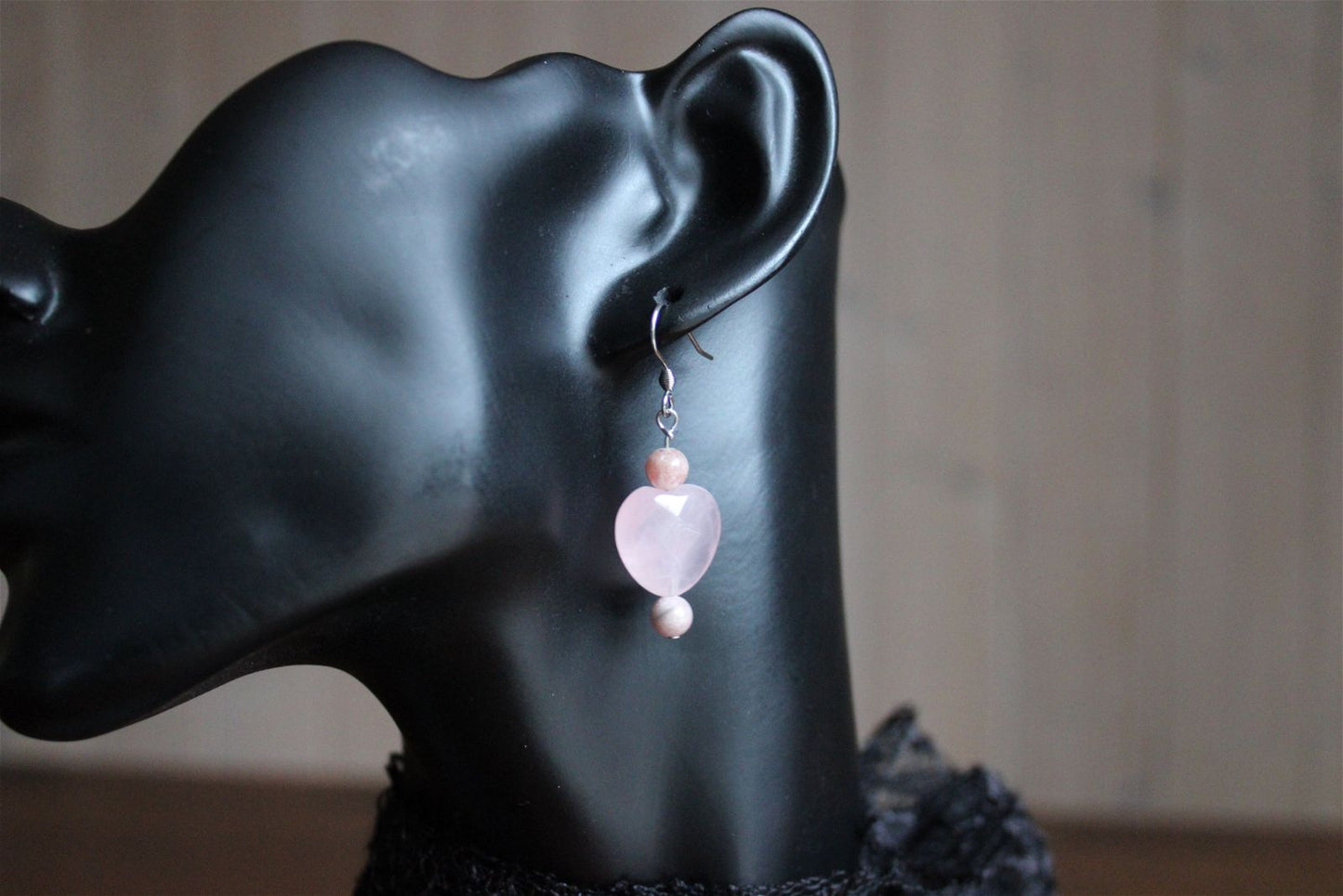 Boucles d'oreilles en quartz rose rhodochrosite - Aurore Lune 