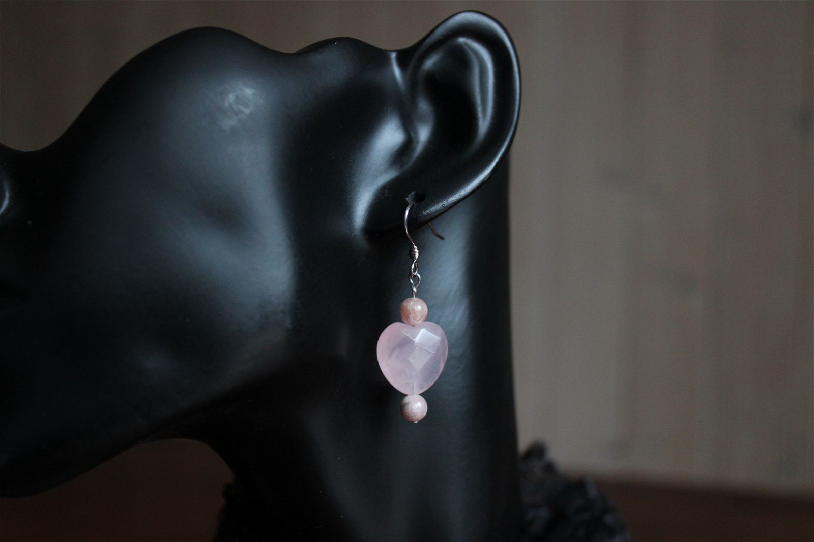 Boucles d'oreilles en quartz rose rhodochrosite - Aurore Lune 