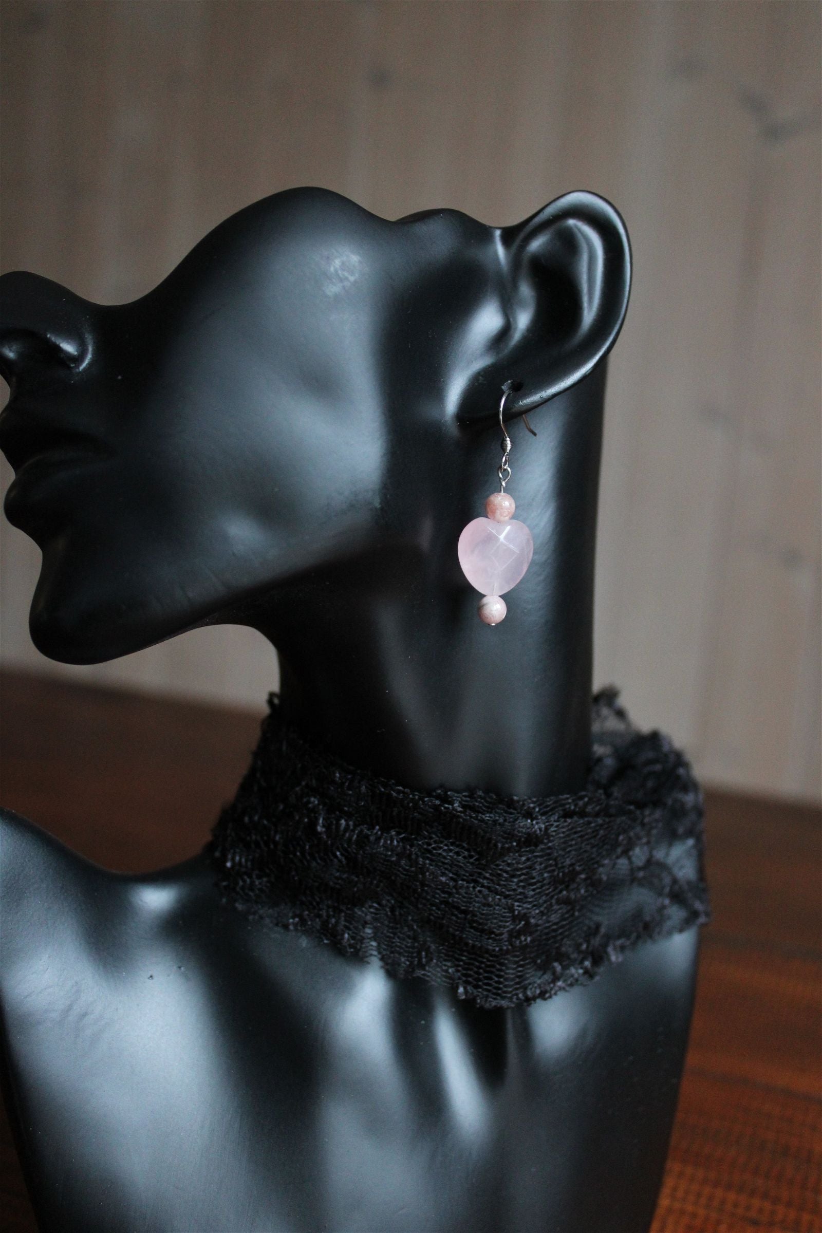 Boucles d'oreilles en quartz rose rhodochrosite - Aurore Lune 