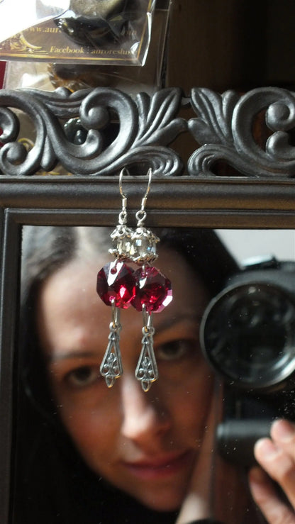 Boucles d'oreilles fantaisie couleur rouge rose - Aurore Lune 