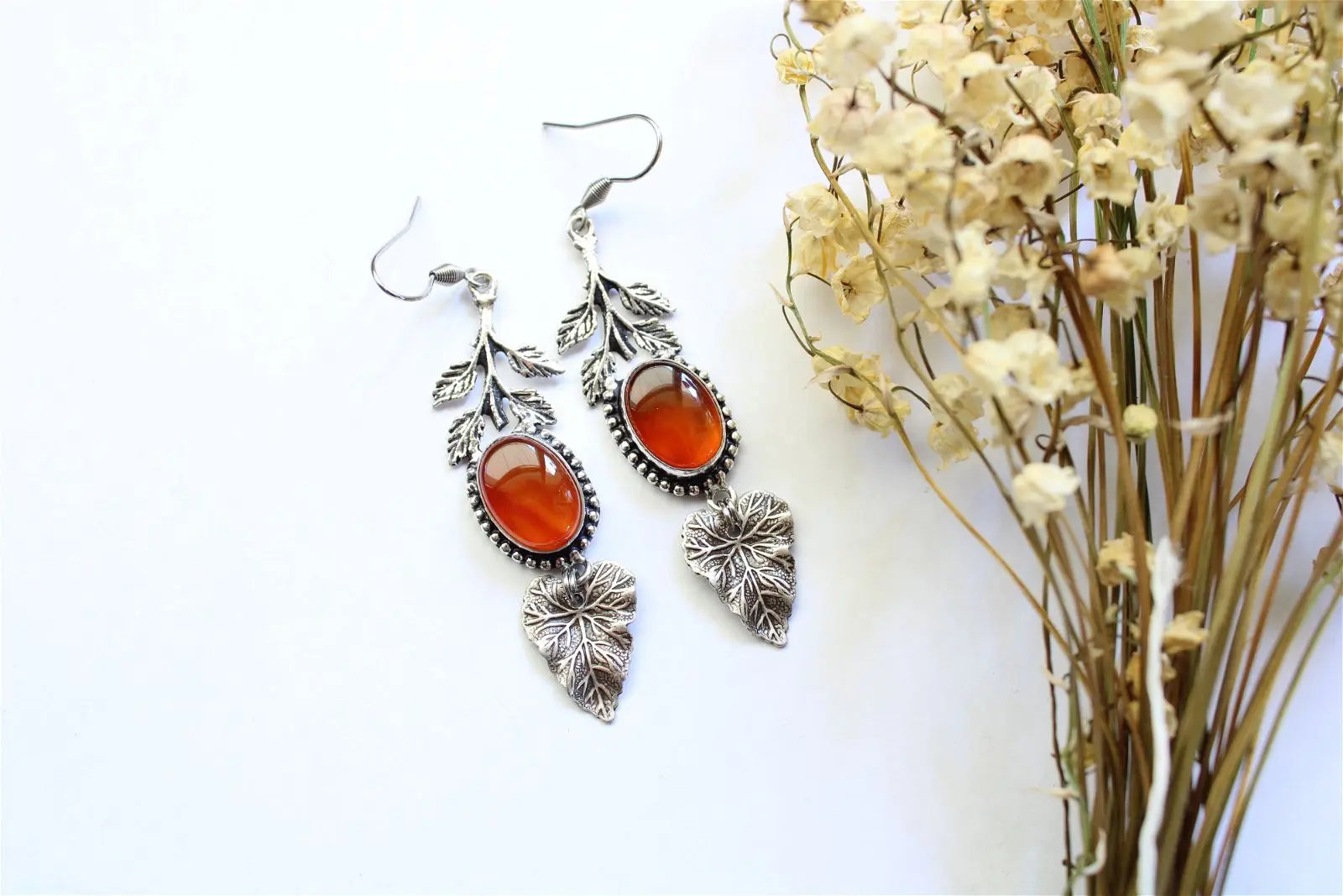 Boucles d'oreilles fantaisie fausses pierres oranges - Aurore Lune 