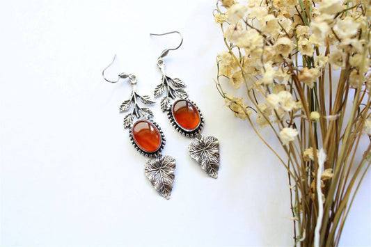 Boucles d'oreilles fantaisie fausses pierres oranges - Aurore Lune 