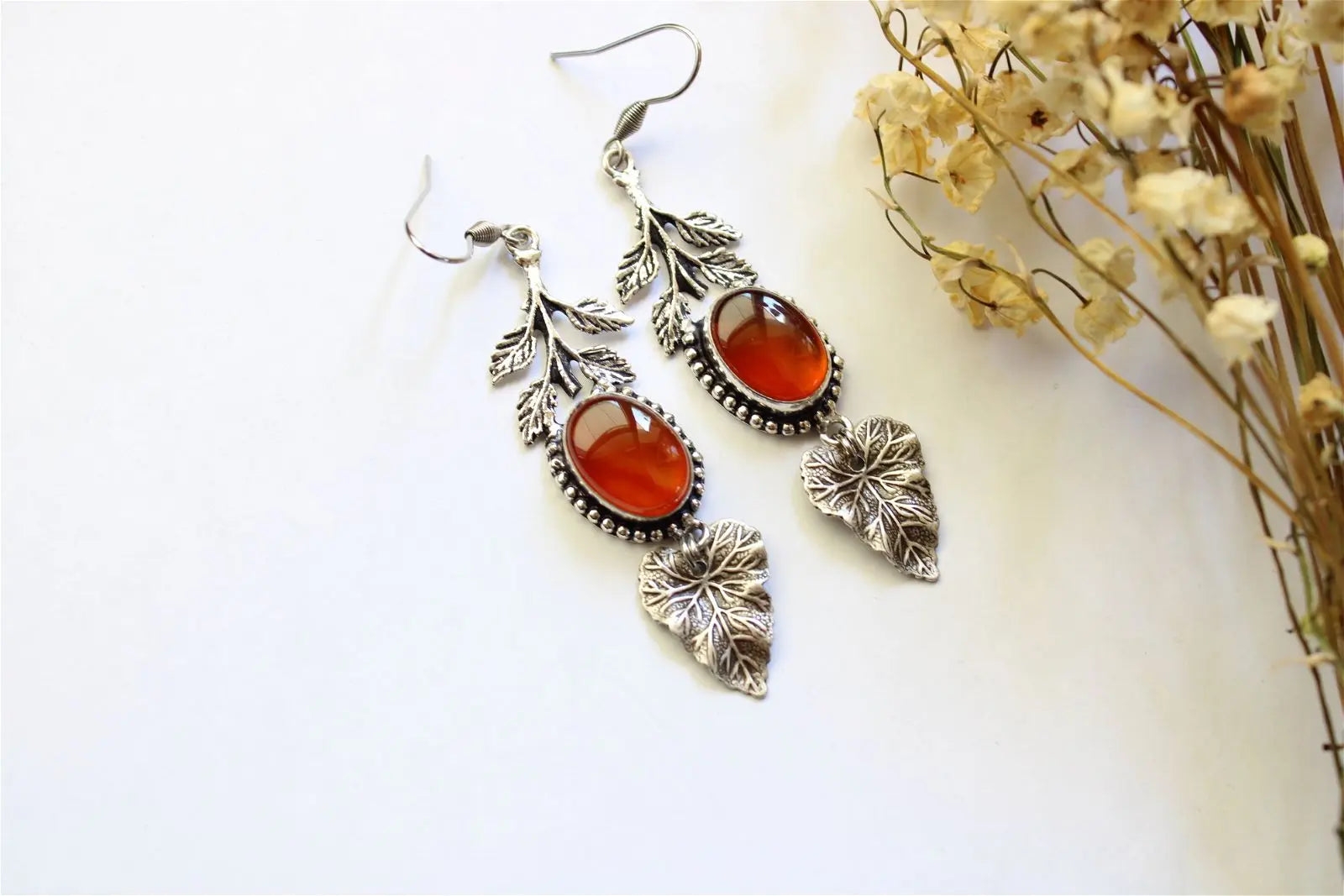 Boucles d'oreilles fantaisie fausses pierres oranges - Aurore Lune 