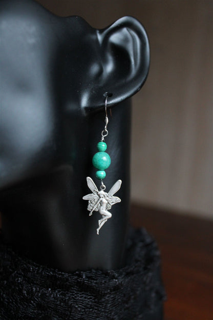 Boucles d'oreilles fées amazonites et malachites - Aurore Lune 