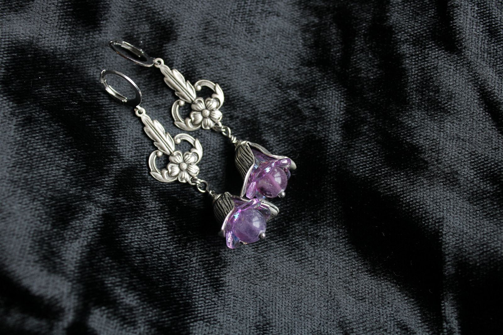 Boucles d'oreilles fluorites et fleurs - Aurore Lune 