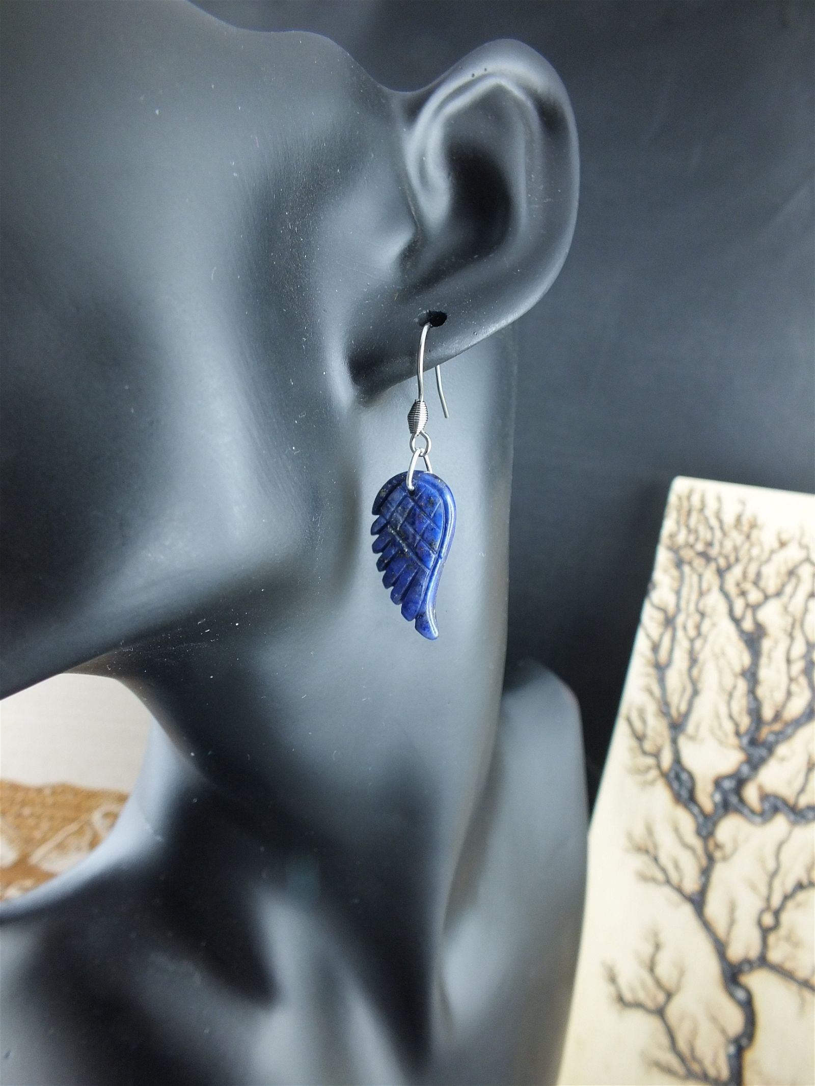 Boucles d'oreilles imitation lapis lazuli - Aurore Lune 
