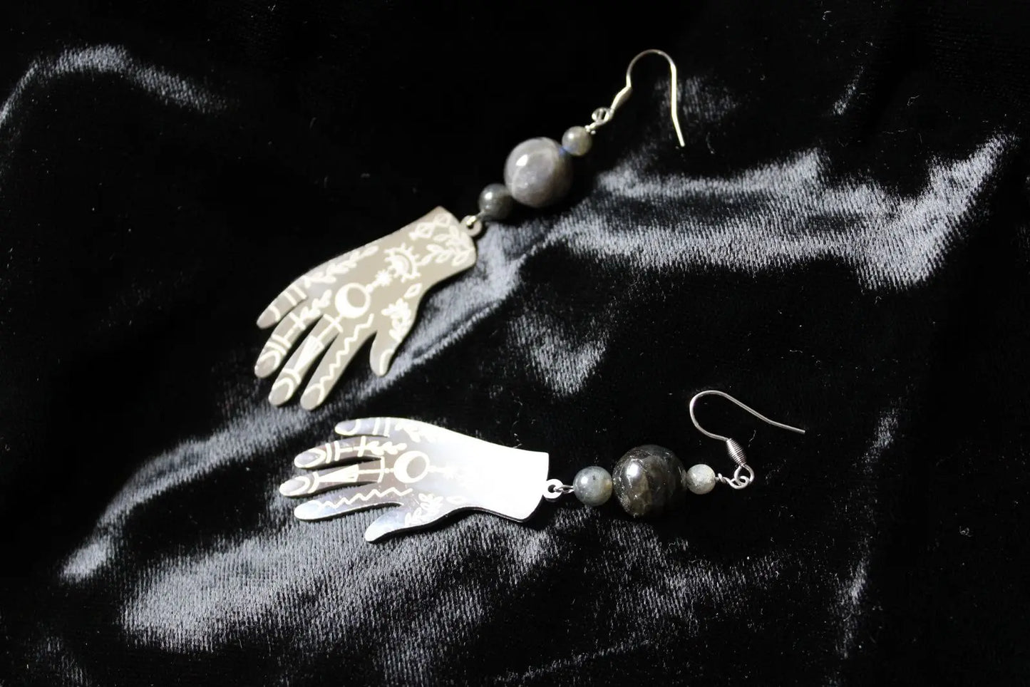 Boucles d'oreilles labradorite mains voyante - Aurore Lune 