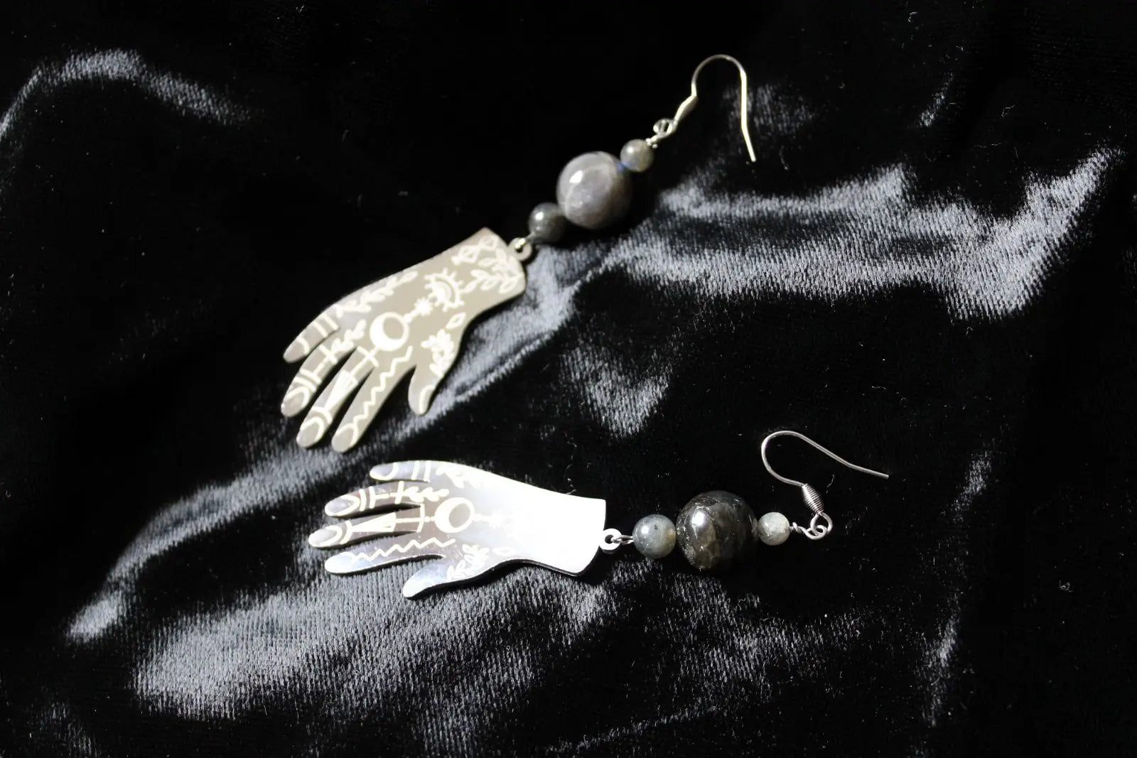 Boucles d'oreilles labradorite mains voyante - Aurore Lune 