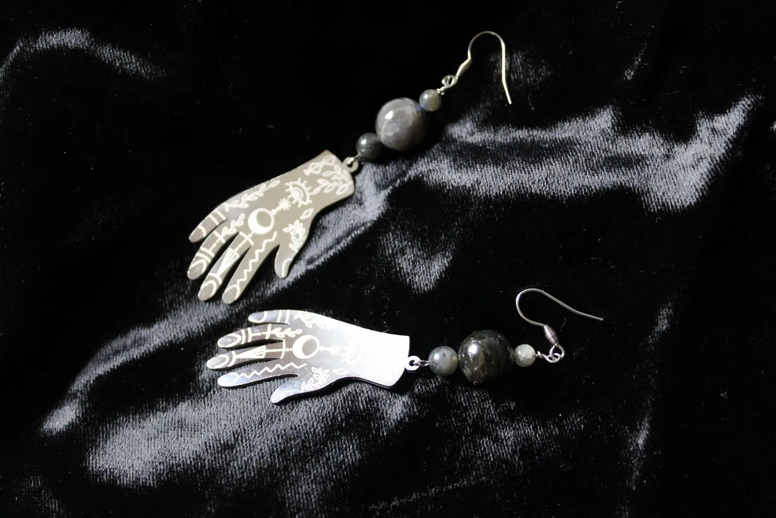 Boucles d'oreilles labradorite mains voyante - Aurore Lune 