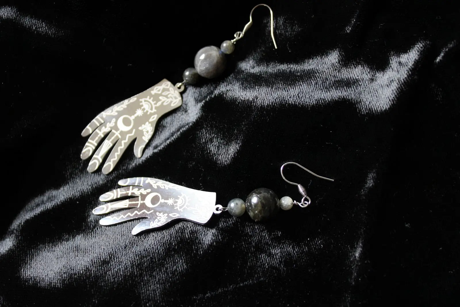 Boucles d'oreilles labradorite mains voyante - Aurore Lune 