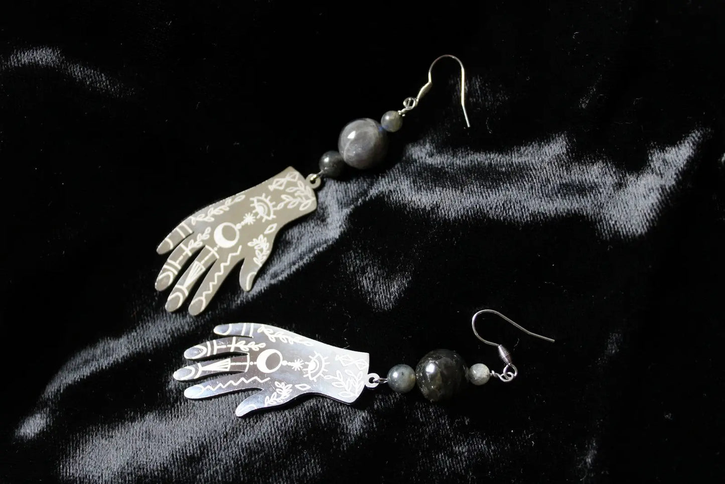 Boucles d'oreilles labradorite mains voyante - Aurore Lune 
