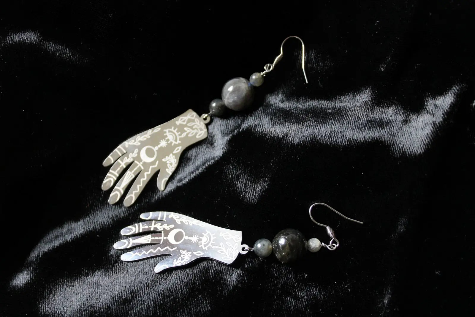 Boucles d'oreilles labradorite mains voyante - Aurore Lune 