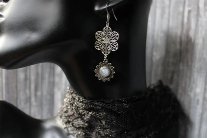 Boucles d'oreilles labradorites blanches - Aurore Lune 