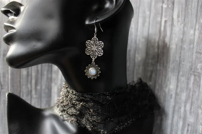 Boucles d'oreilles labradorites blanches - Aurore Lune 