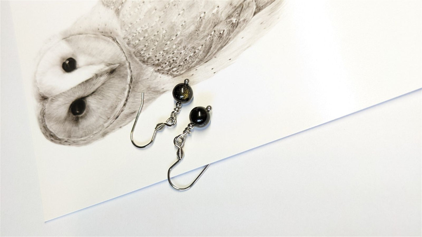 Boucles d'oreilles obsidiennes dorées - Aurore Lune 