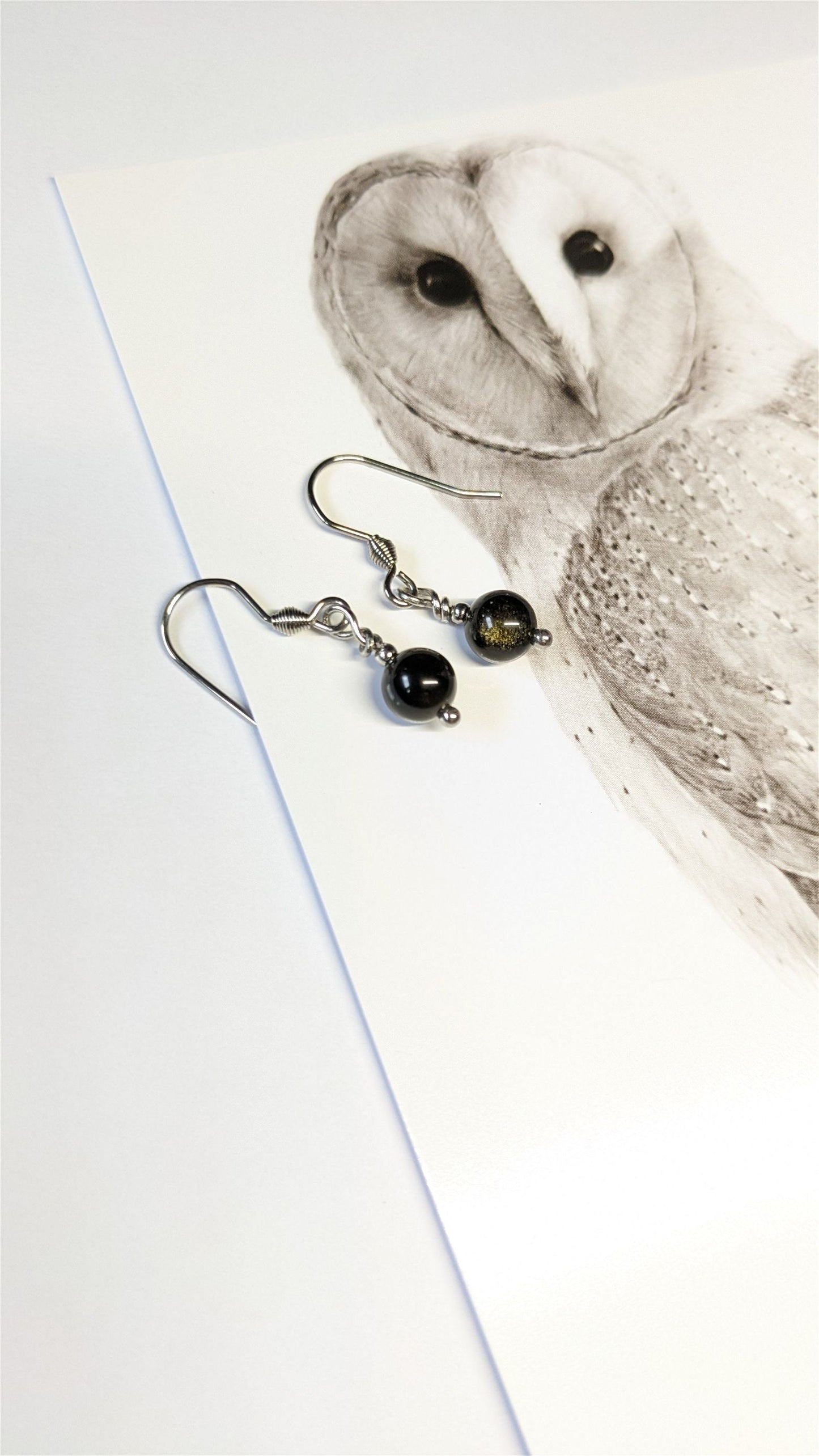 Boucles d'oreilles obsidiennes dorées - Aurore Lune 