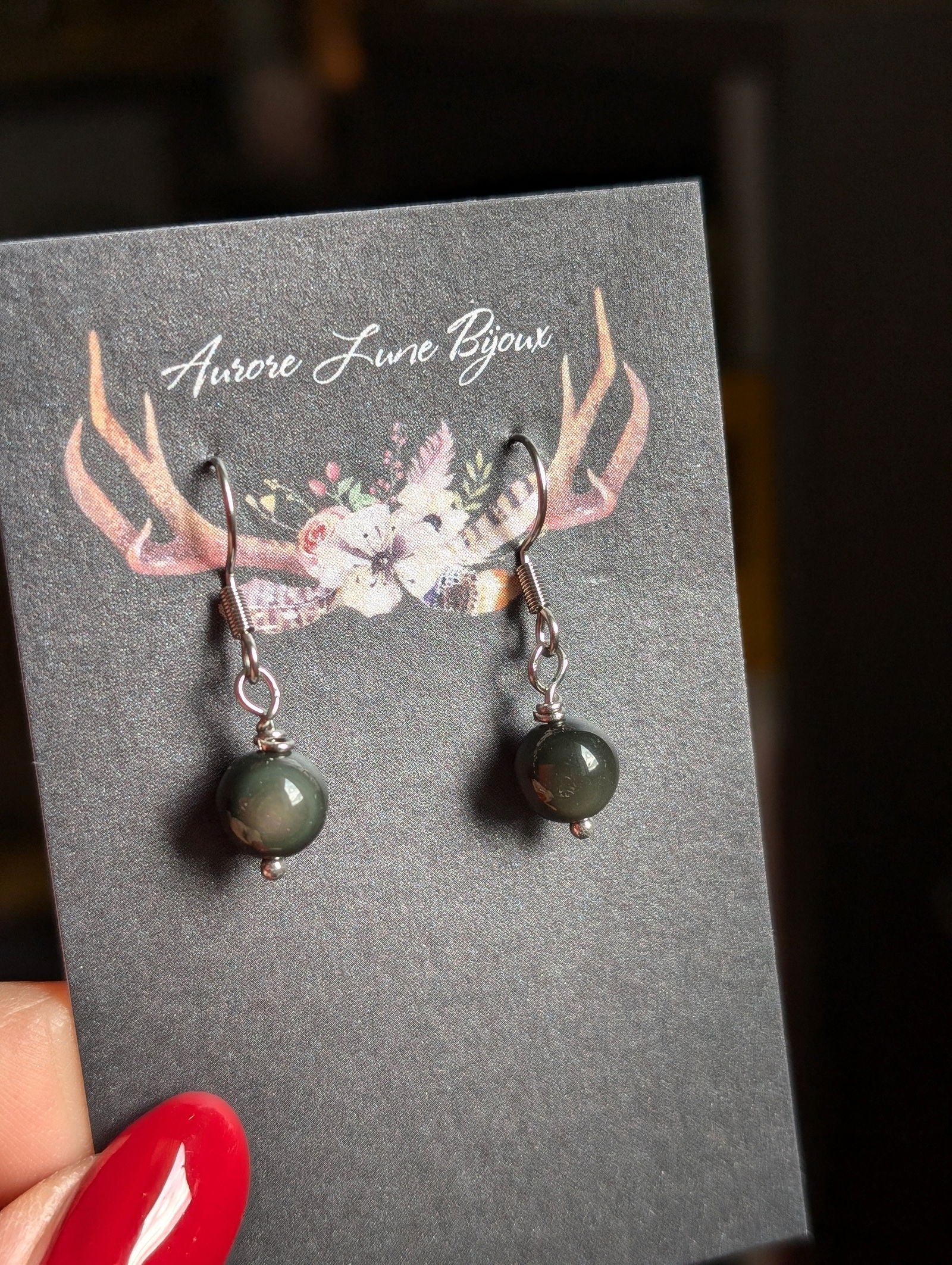 Boucles d'oreilles obsidiennes œil céleste - Aurore Lune 