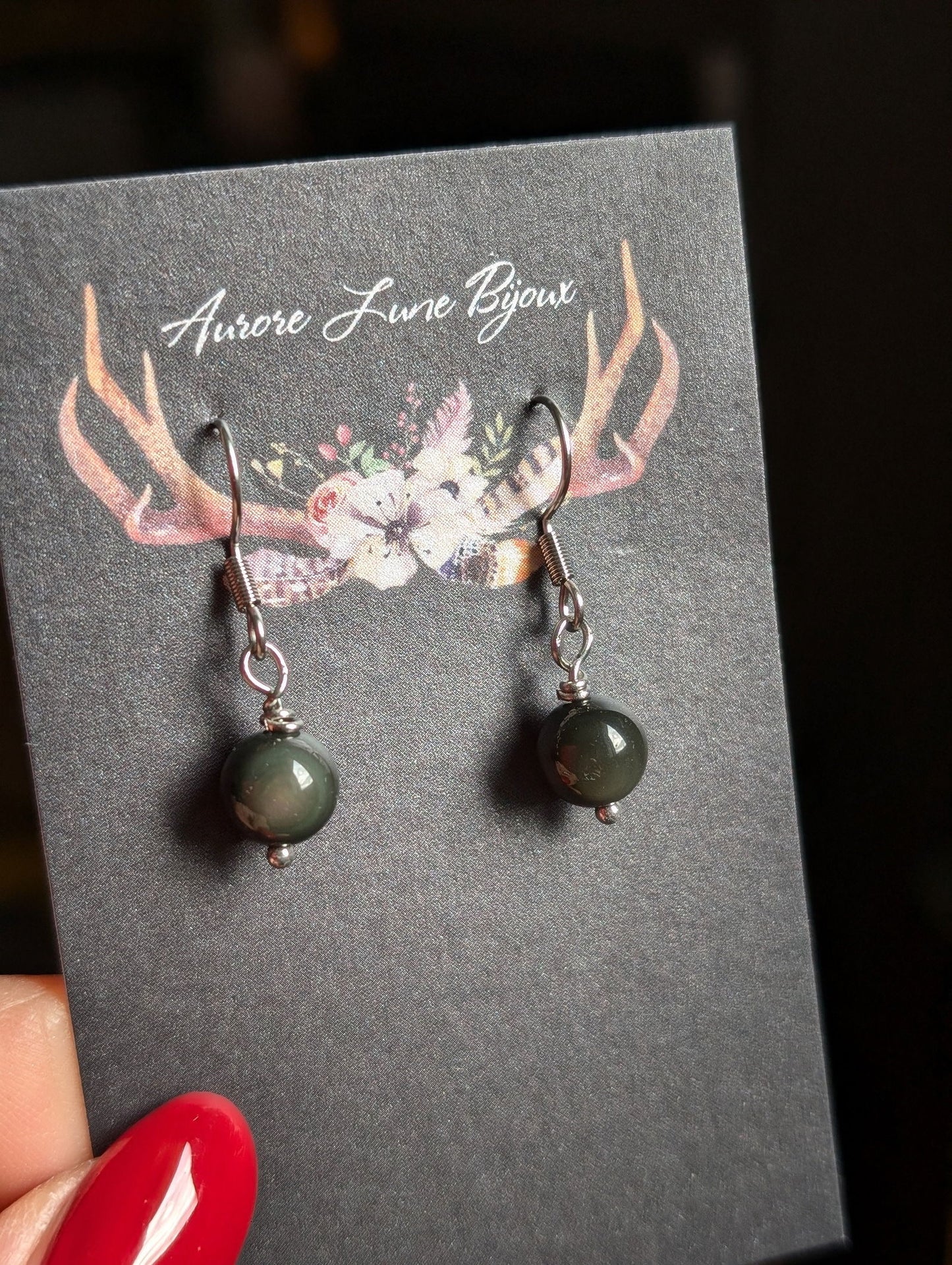 Boucles d'oreilles obsidiennes œil céleste - Aurore Lune 