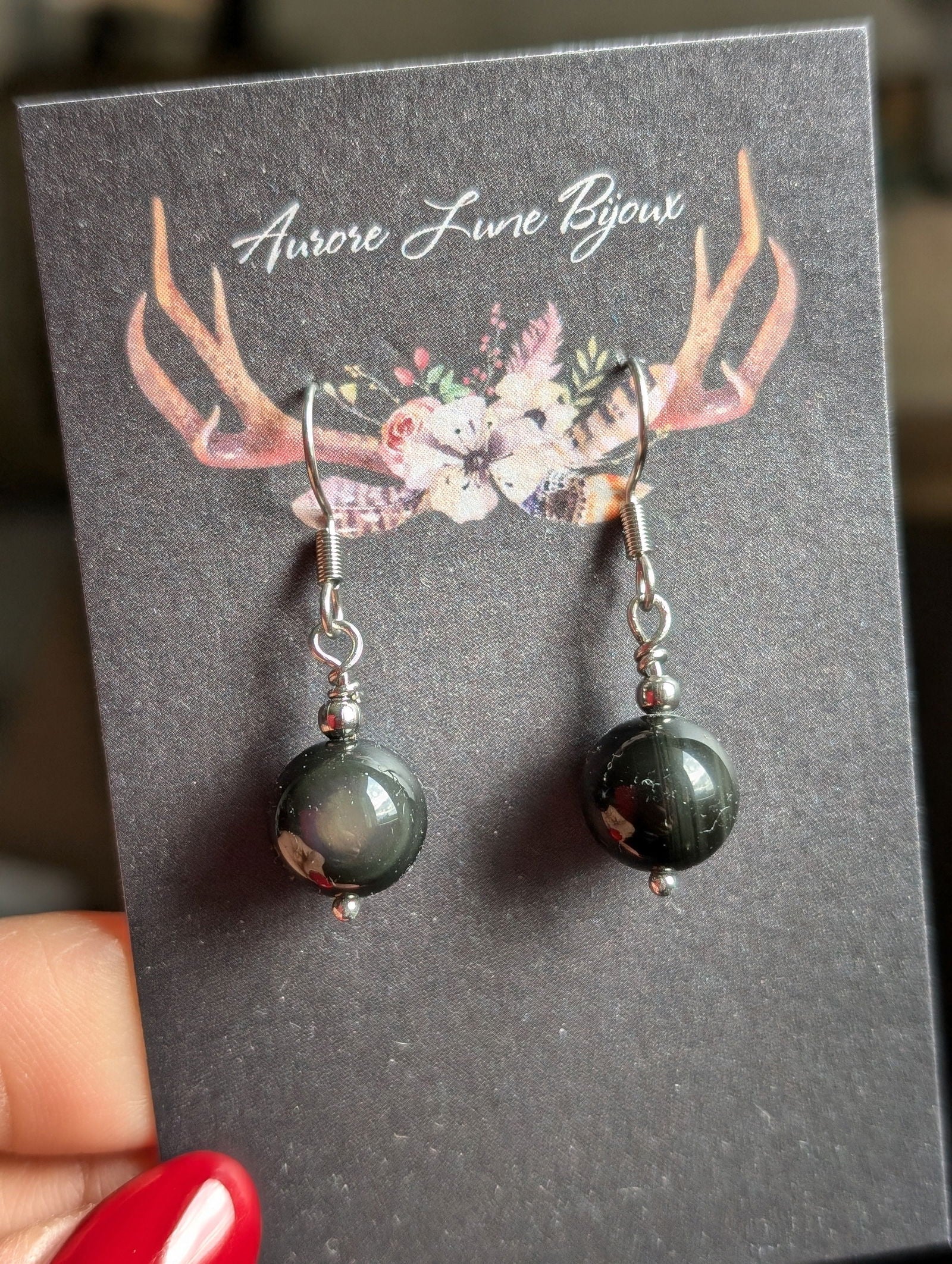 Boucles d'oreilles obsidiennes œil céleste - Aurore Lune 