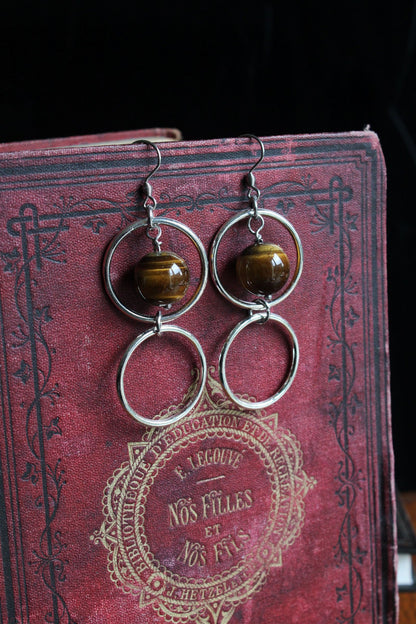 Boucles d'oreilles oeil de tigre - Aurore Lune 
