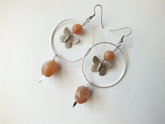 Boucles d'oreilles papillons et pierres de lune - Aurore Lune 