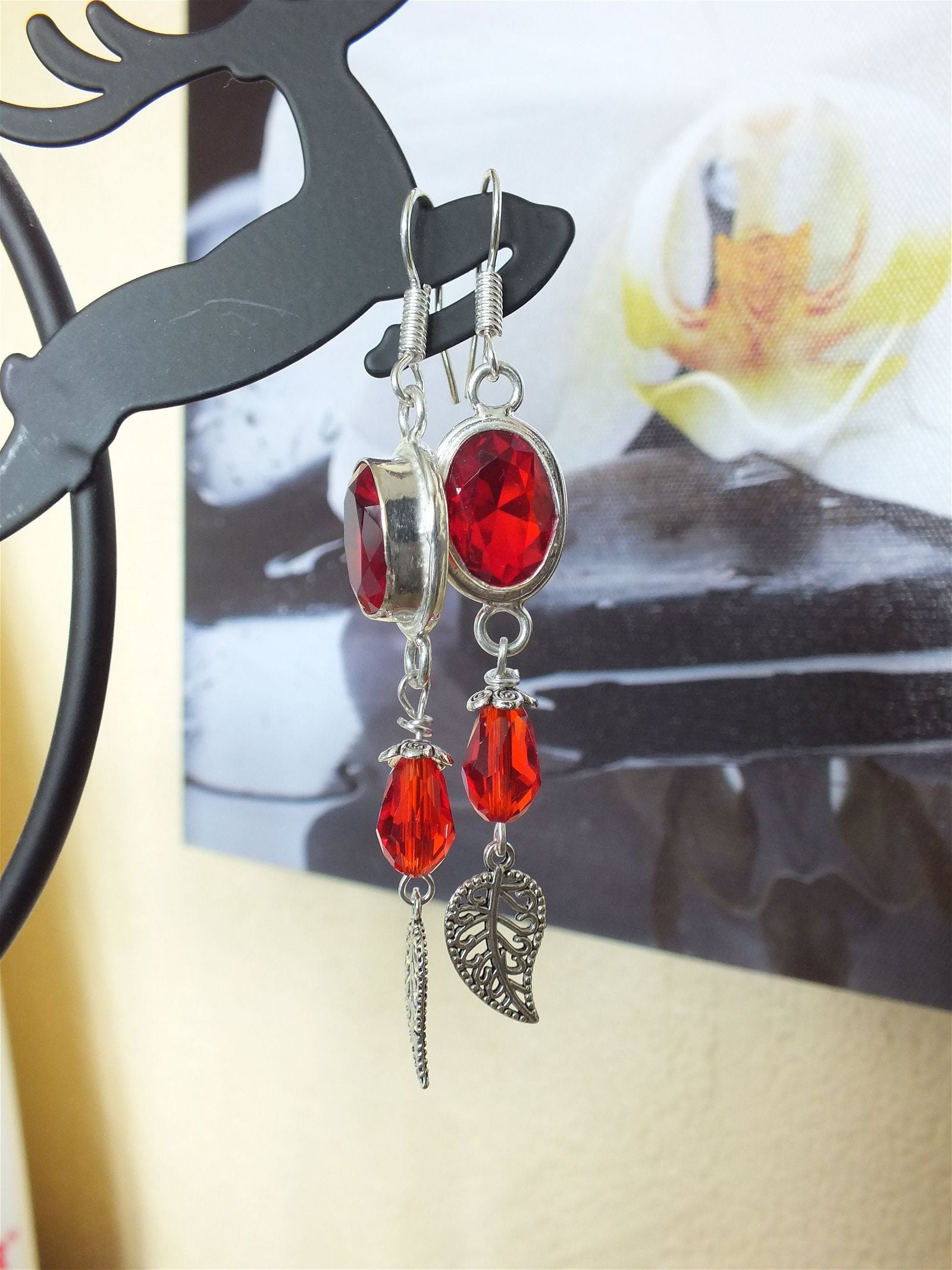 Boucles d'oreilles pierres rouges - Aurore Lune 