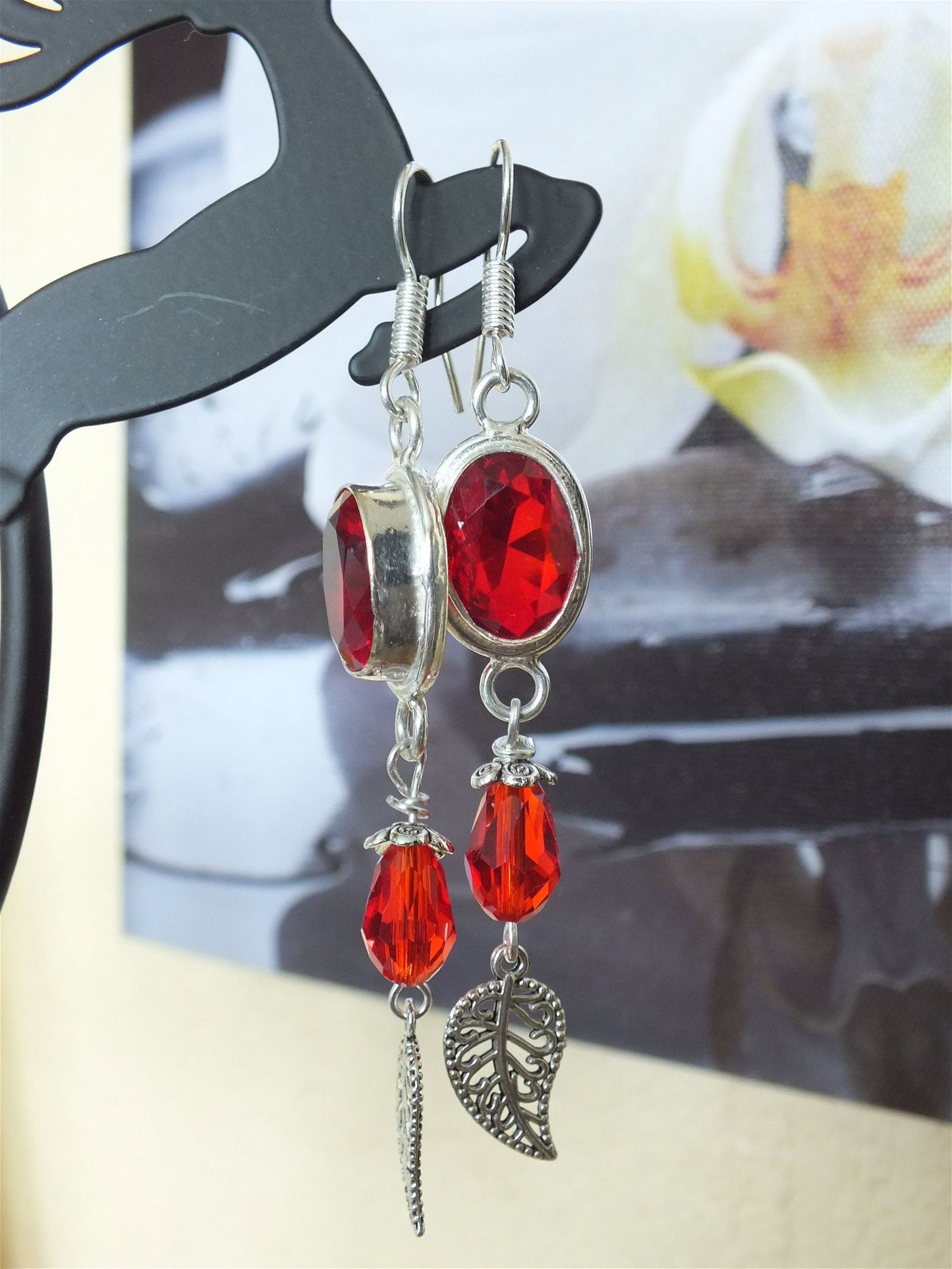 Boucles d'oreilles pierres rouges - Aurore Lune 