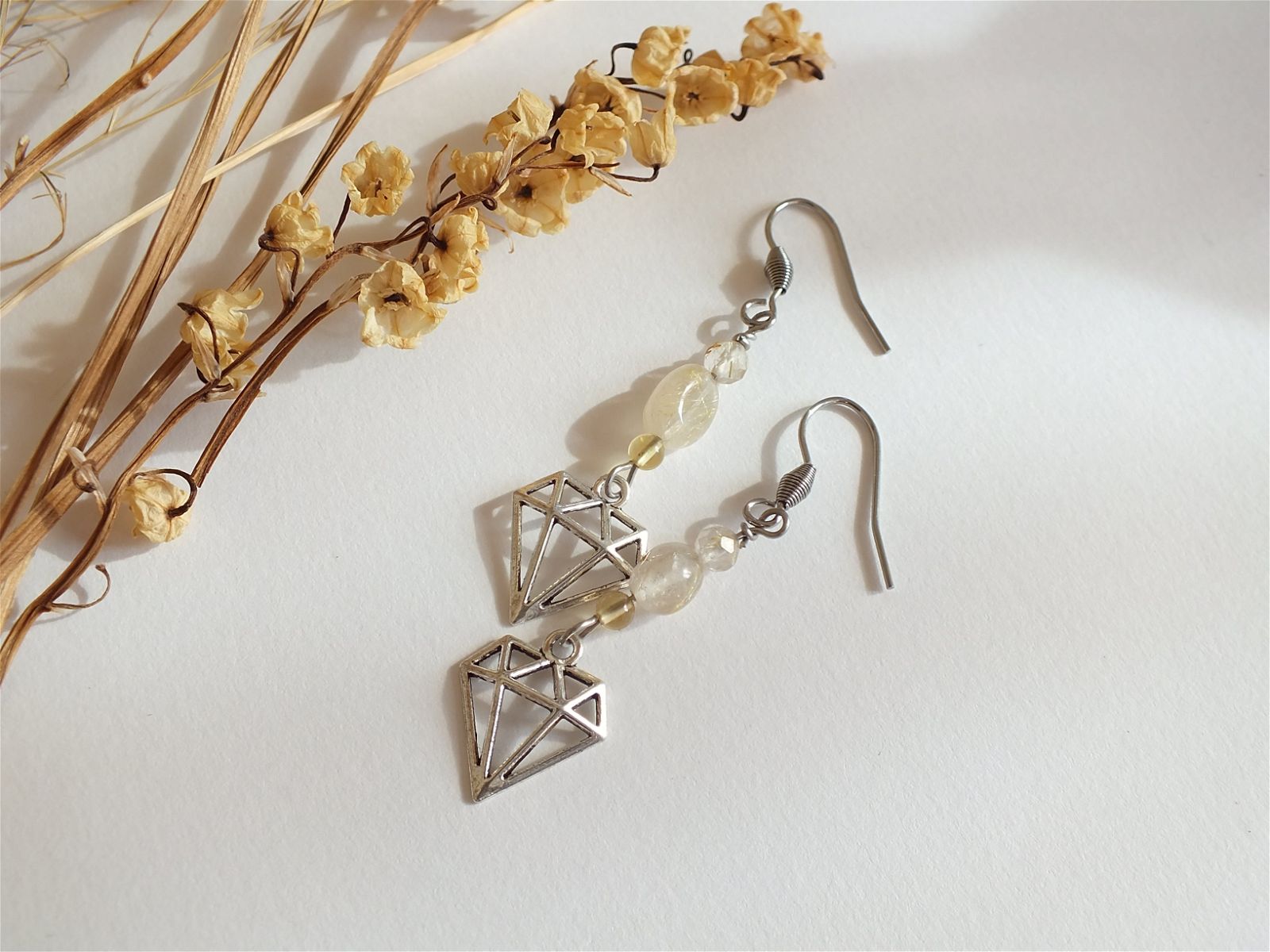 Boucles d'oreilles quartz à rutilé - Aurore Lune 