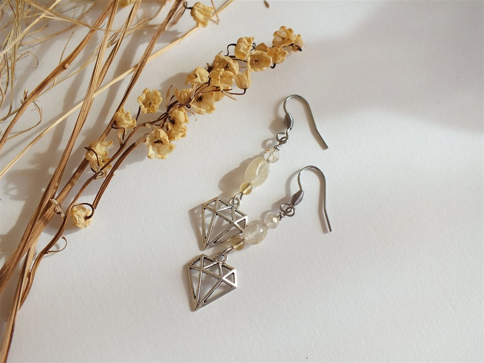 Boucles d'oreilles quartz à rutilé - Aurore Lune 