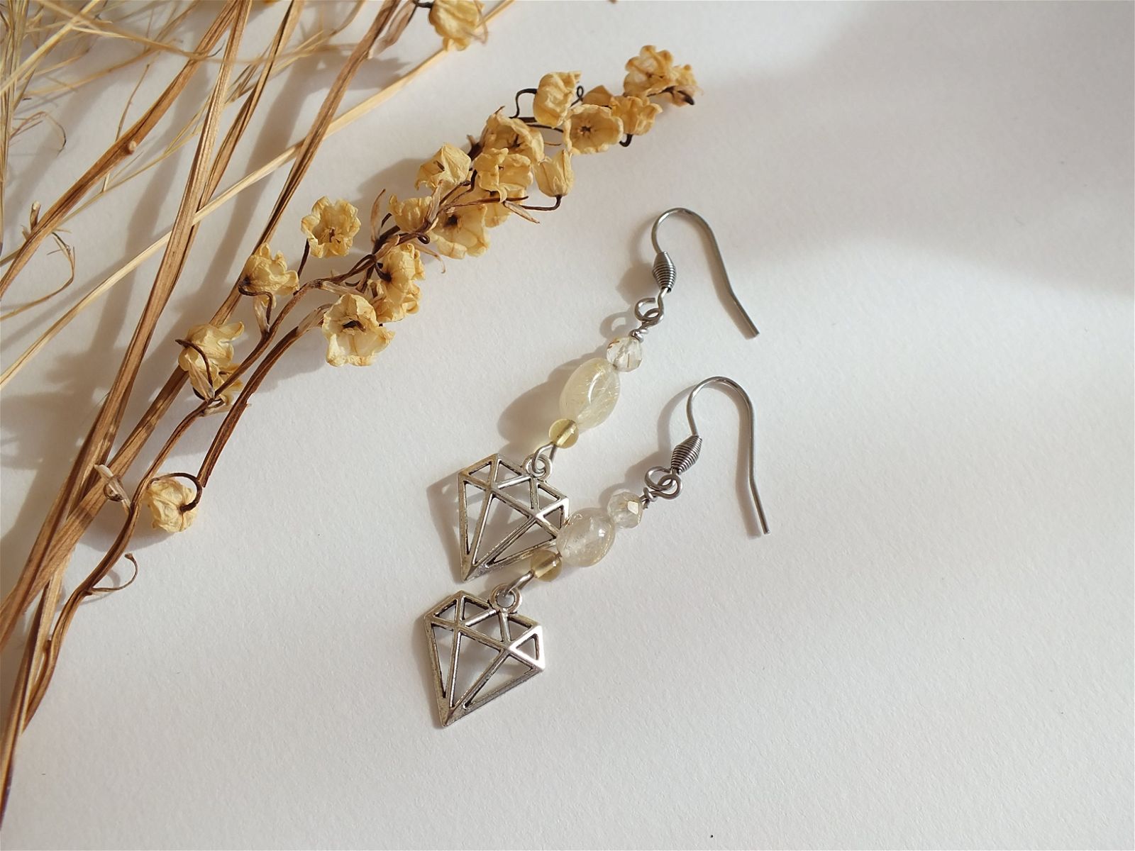 Boucles d'oreilles quartz à rutilé - Aurore Lune 