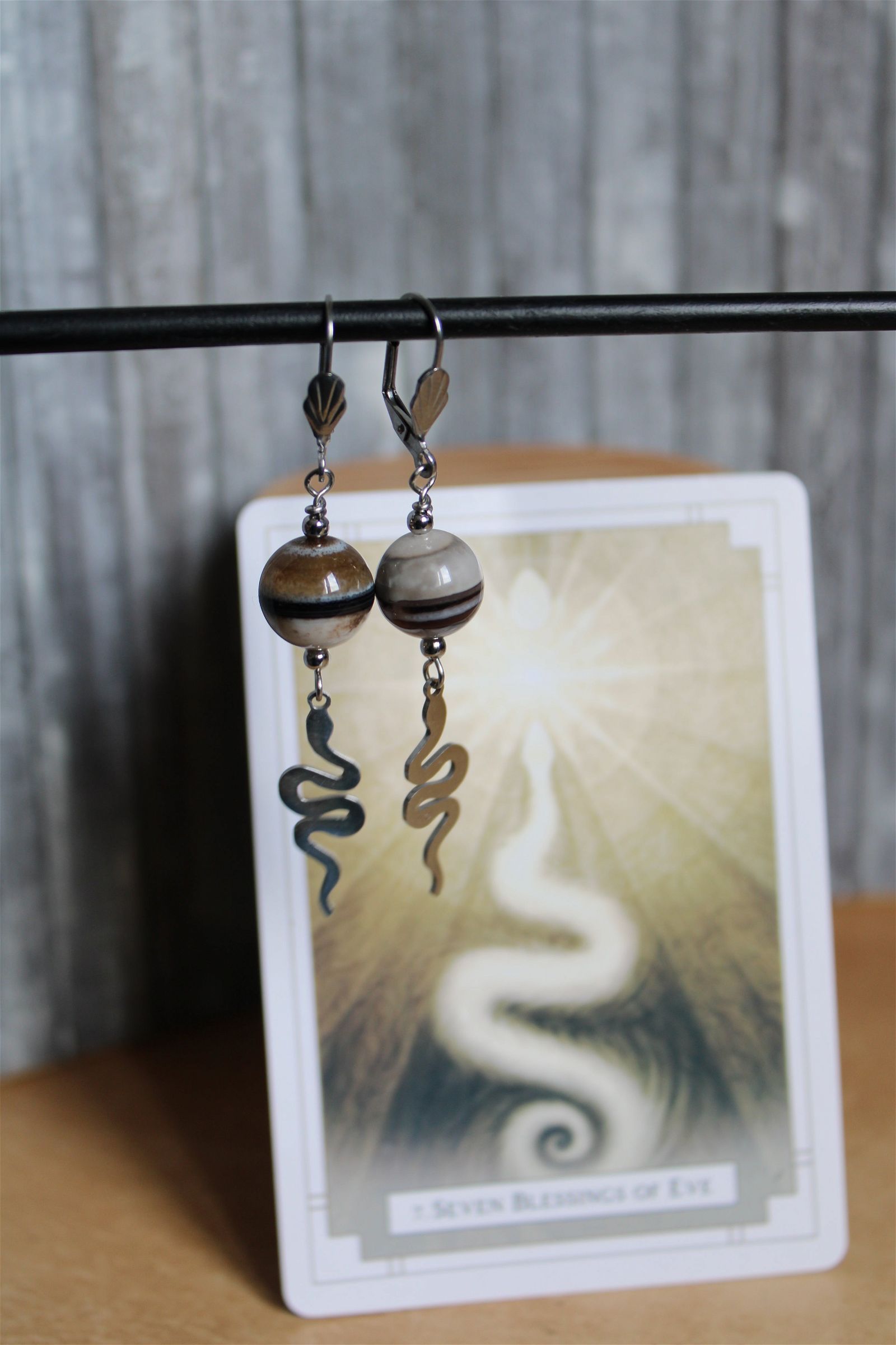 Boucles d'oreilles serpents et agates - Aurore Lune 