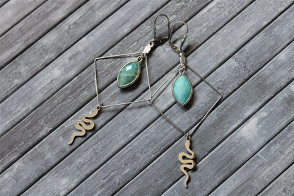 Boucles d'oreilles serpents mystiques et amazonites - Aurore Lune 