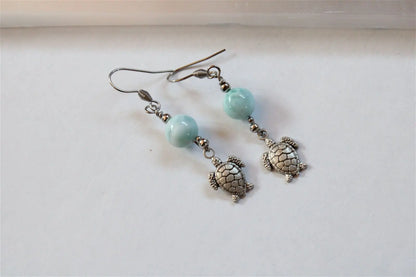 Boucles d'oreilles tortues avec larimars - Aurore Lune 