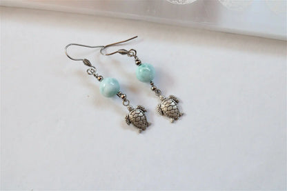 Boucles d'oreilles tortues avec larimars - Aurore Lune 