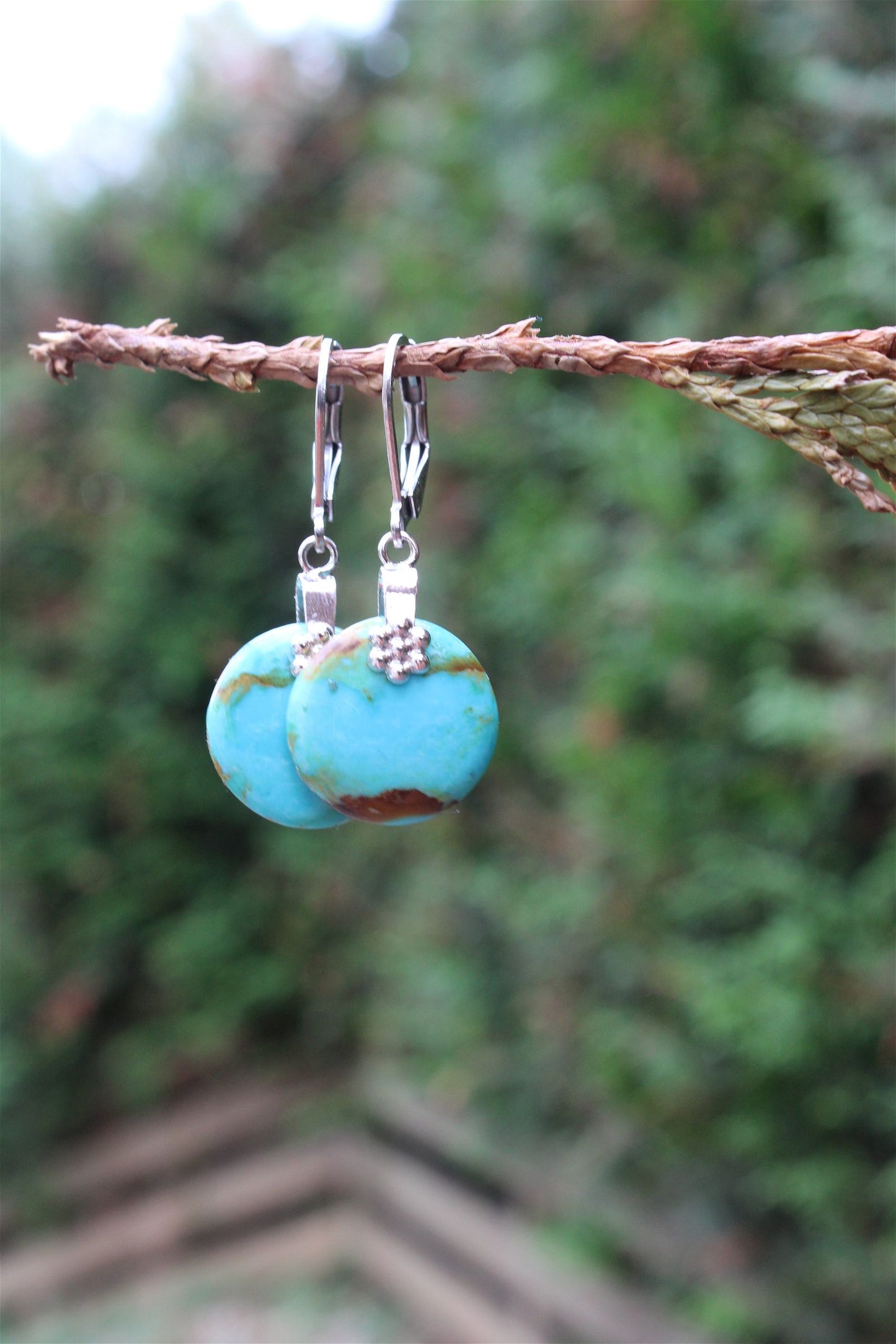 Boucles d'oreilles turquoise RECONSTITUEE - Aurore Lune 