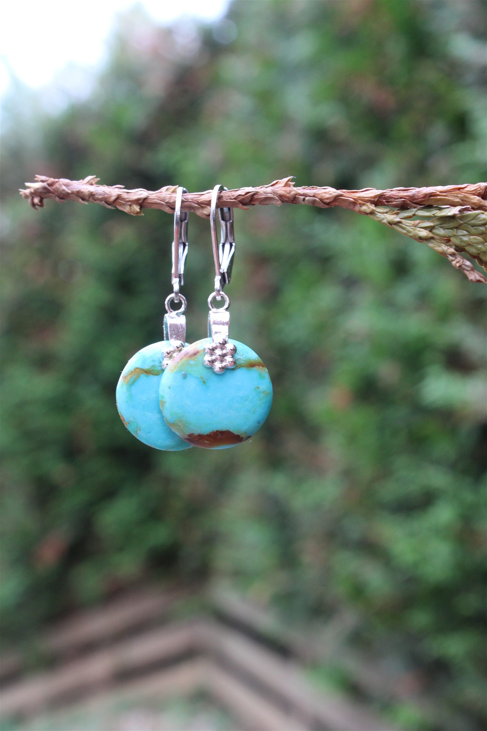 Boucles d'oreilles turquoise RECONSTITUEE - Aurore Lune 