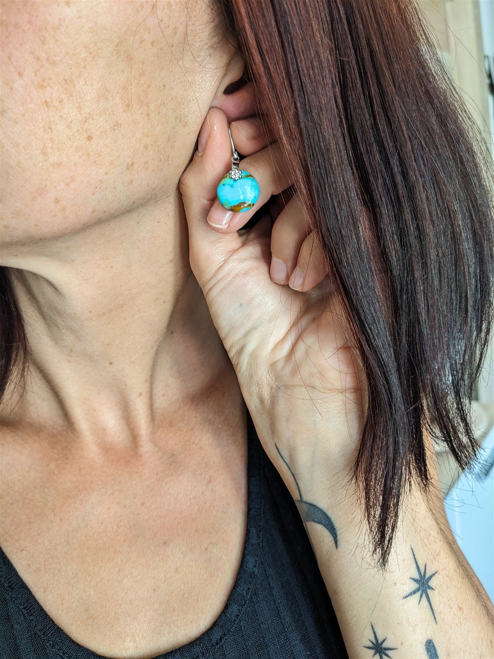 Boucles d'oreilles turquoise RECONSTITUEE - Aurore Lune 