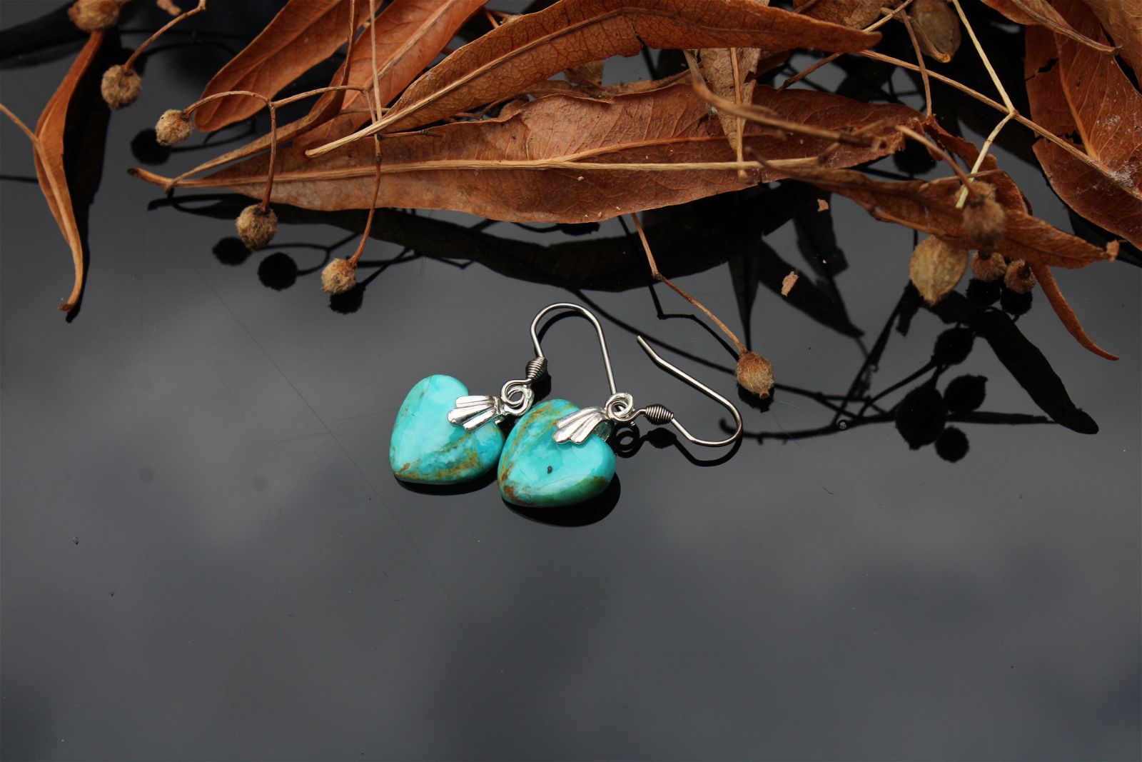 Boucles d'oreilles turquoise RECONSTITUEE - Aurore Lune 
