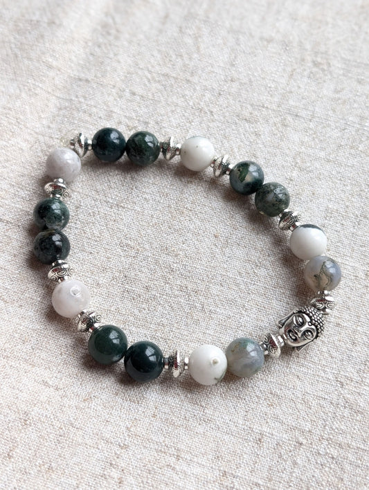 Bracelet agate mousse et agate arbre 17cm - Aurore Lune 