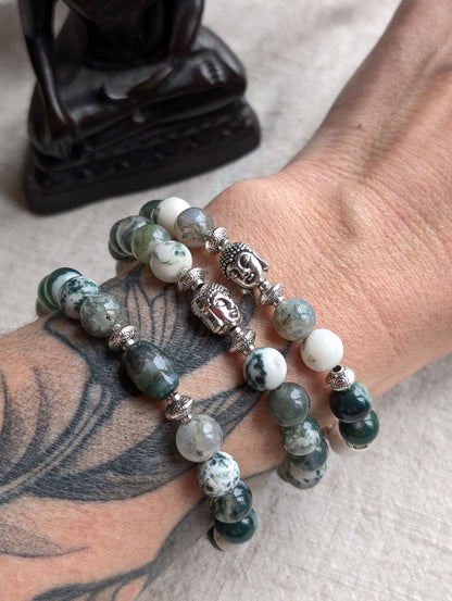 Bracelet agate mousse et agate arbre 17cm - Aurore Lune 