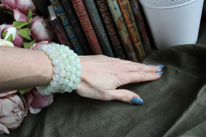 Bracelet de serpentine ou new jade perles 10mm 16 cm - Aurore Lune 