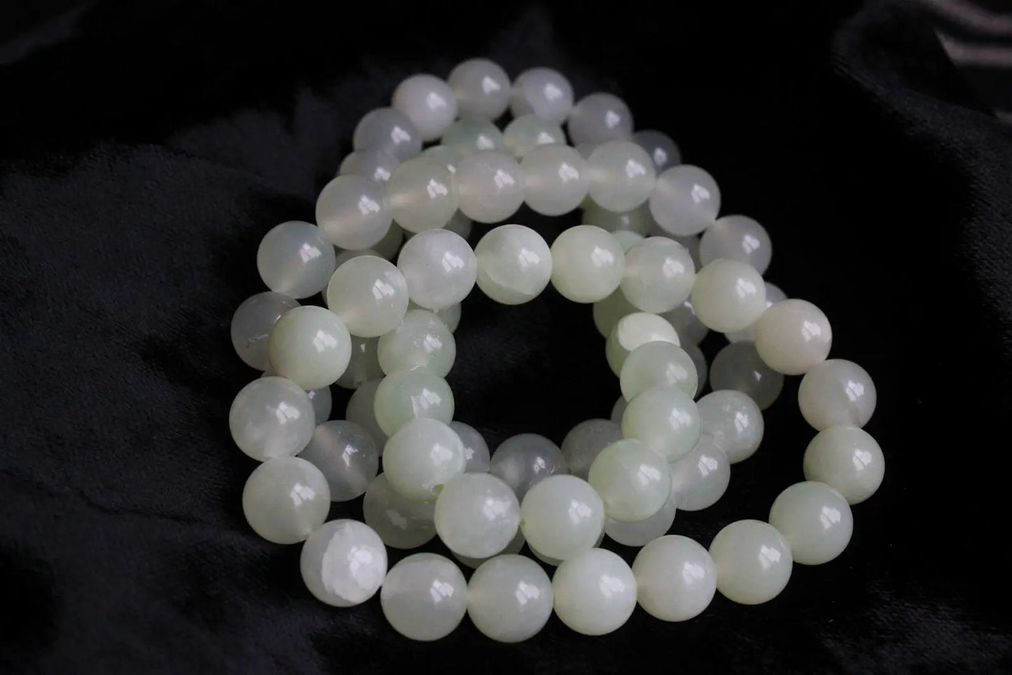 Bracelet de serpentine ou new jade perles 10mm 16 cm - Aurore Lune 